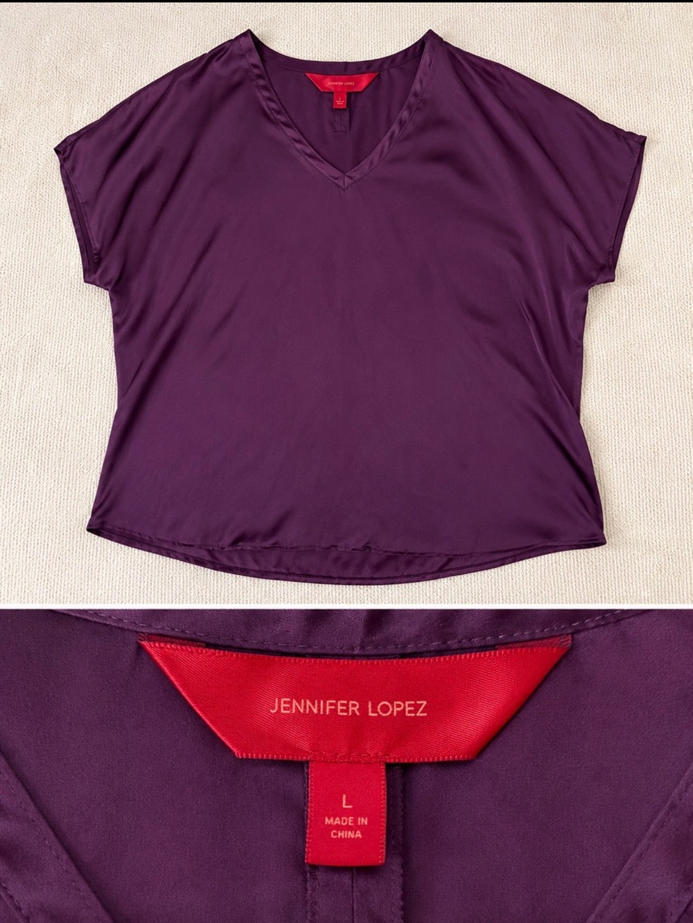 Jennifer Lopez Deep Plum V-Neck Lounge Top- Size L